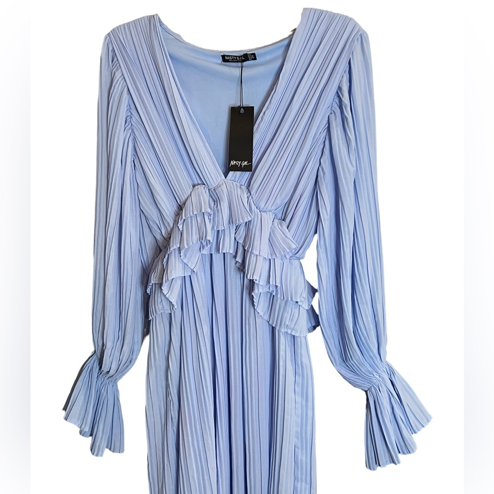 Nasty Gal Collection Frill in Love V Neck Maxi Dress Cornflower Blue 4 New - Picture 4 of 12